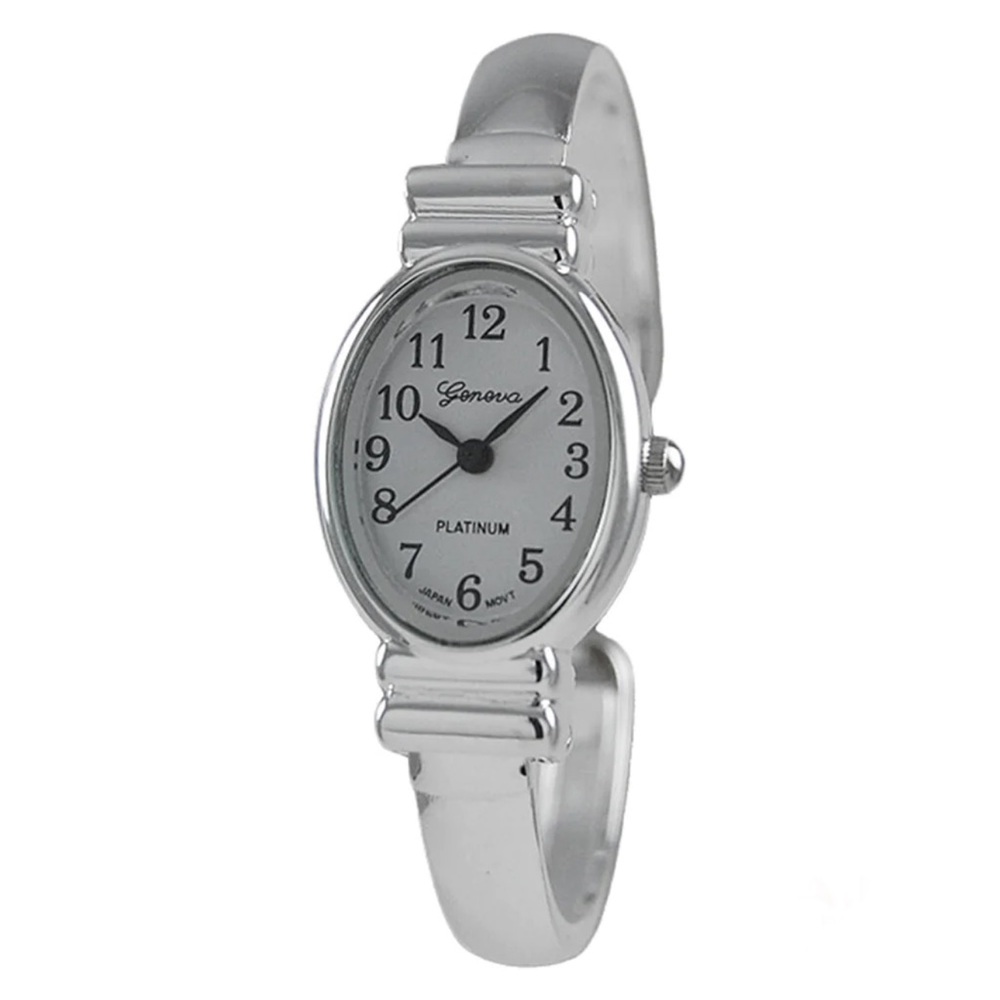 Silver small size oval face Geneva women’s bangle cuff